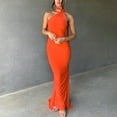 thumbnail image 5 of Antinious Ladies Summer Dress,Formal Party Dresses for Women,Wedding Guest Dresses for Women Solid Hanging High Slit Sleeveless Formal Evening Dresses,Orange,L, 5 of 5