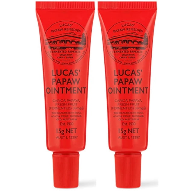 Ungüento Lucas Papaw en tubo de 15 ml con aplicador para labios, paquete doble