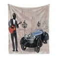 thumbnail image 1 of Urban Soft Flannel Fleece Throw Blanket, London and Paris Streets with Musicians Retro Cars Cafes Old Town View Print, Cozy Plush for Indoor and Outdoor Use, 60" x 80", Warm Taupe Black, by Ambesonne, 1 of 6