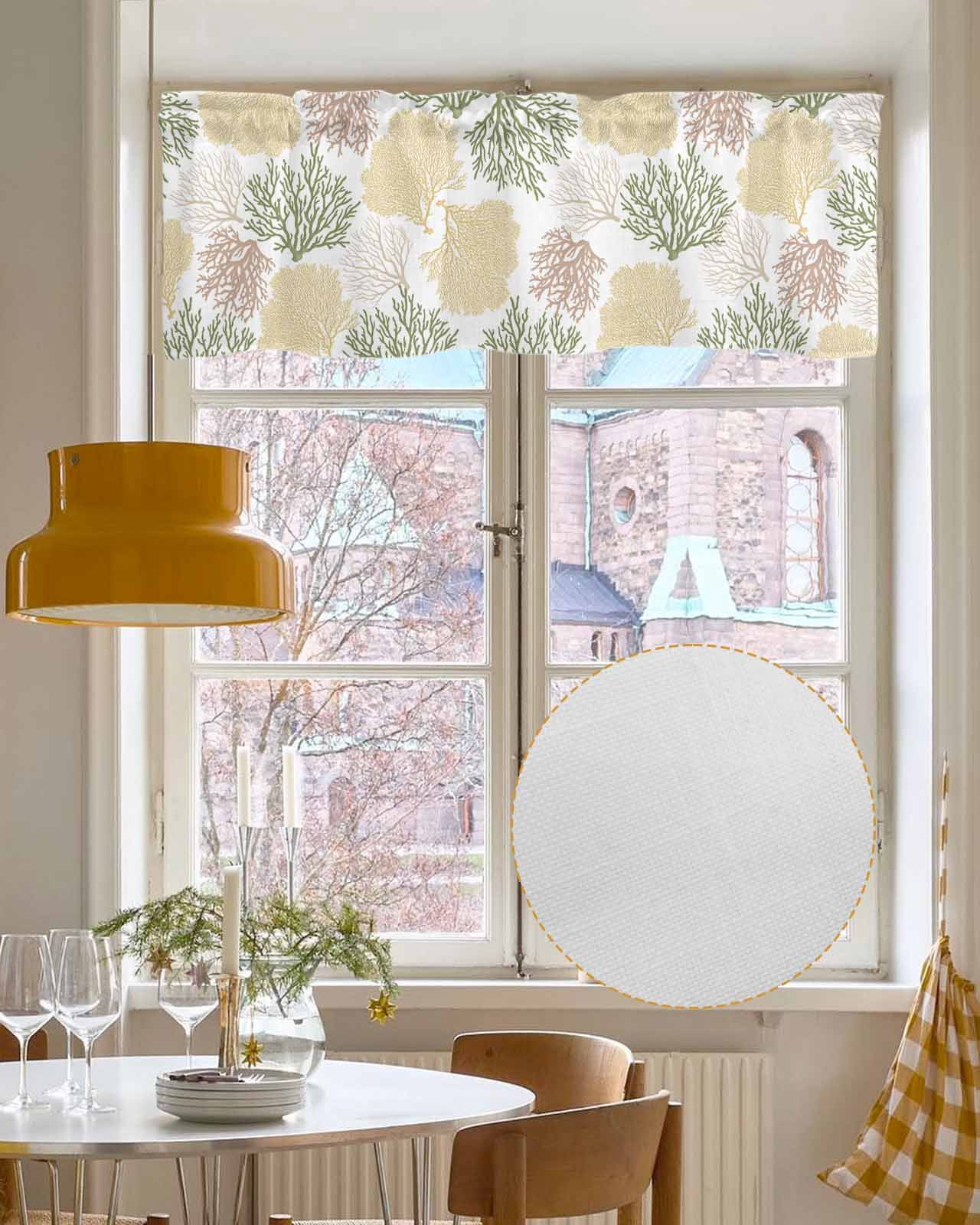Sage Green Coastal Kitchen Valances for Windows Farmhouse Linen Window Valance Curtain for Living Room Window Treatment Coral Ocean Marine Modern Sea Valance Rod Pocket Topper Drape, 54 x 18 Inch