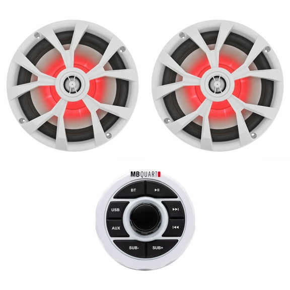 MB QUART GMR-1.5W Marine Receiver w/Bluetooth/USB/Aux (2) Rockville 8" Speakers