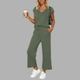 thumbnail image 3 of Women Pants Wide Leg Pants Elegant Women's Casual Pants Two Piece Set featuring V Neck Tops and Wide Leg Pants Ideal for Travel and Daily Use, 3 of 6