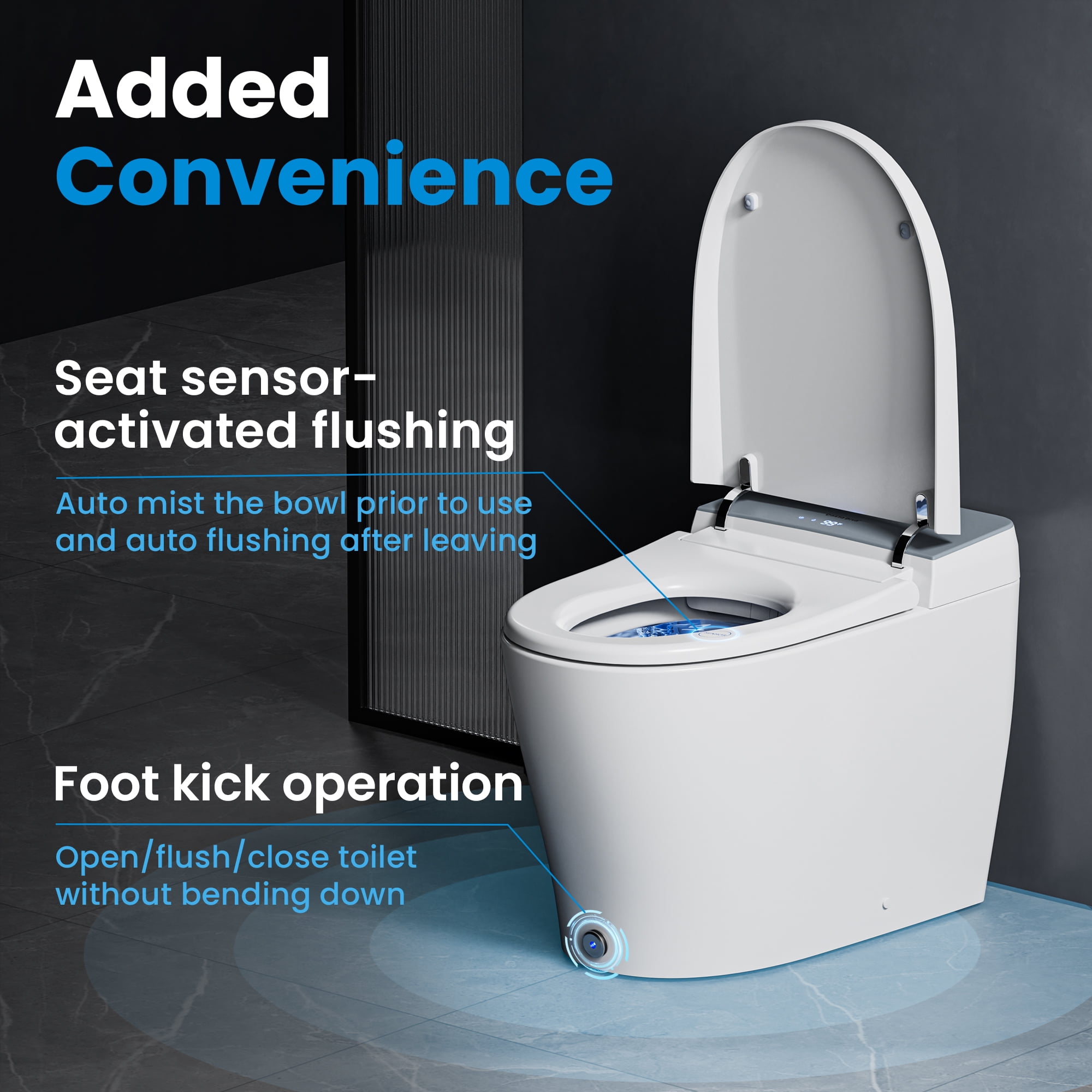 Casta Diva Smart Toilet Elongated Bidet Toilet, Built-in Tank & Pump for Powerful Flush, Auto Open/Close Lid, Heated Seat, Warm Air Dryer, Wireless Remote Control