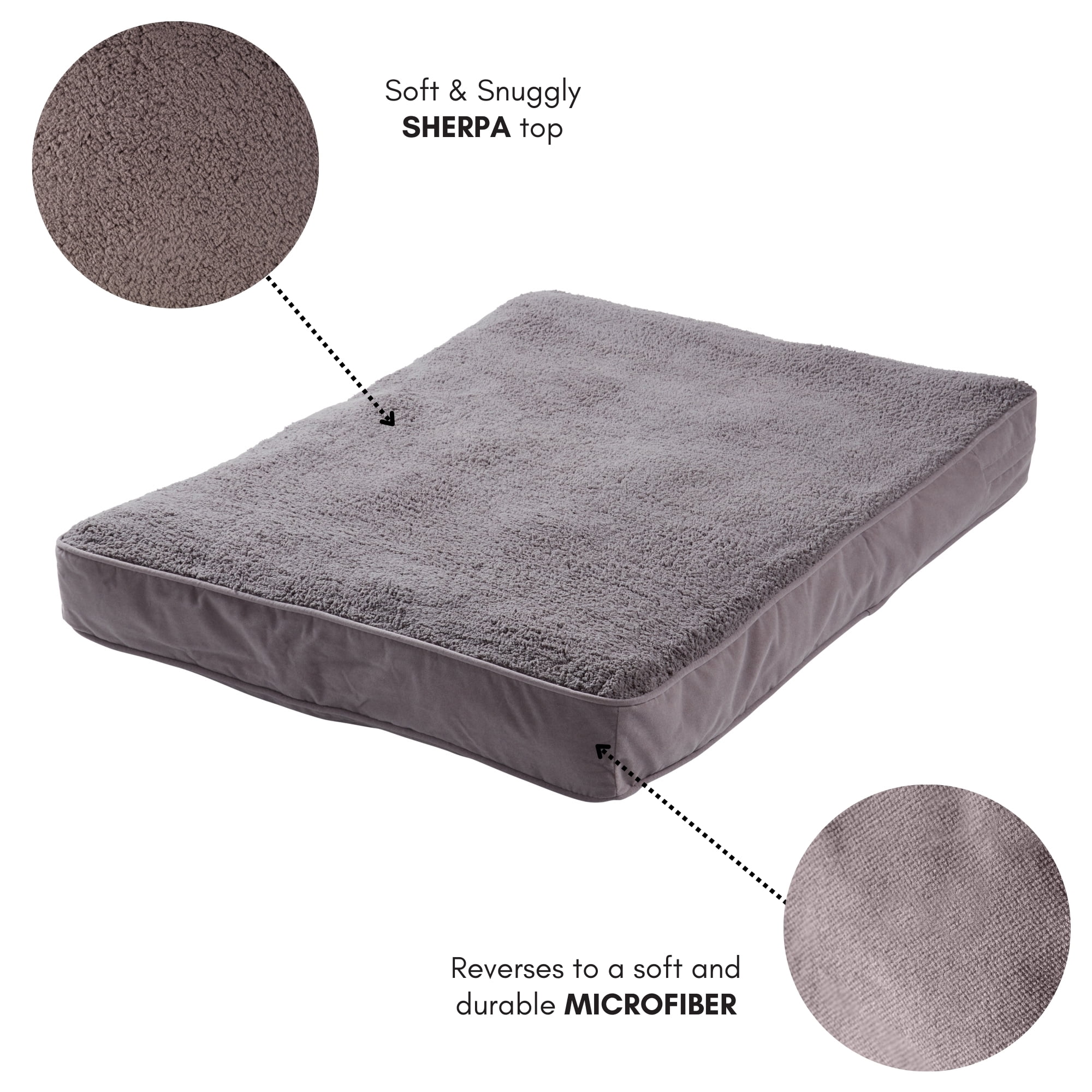 Happy Hounds Daisy Deluxe Sherpa Supportive Dog Bed, Gray, Large (48 x 36 in.)