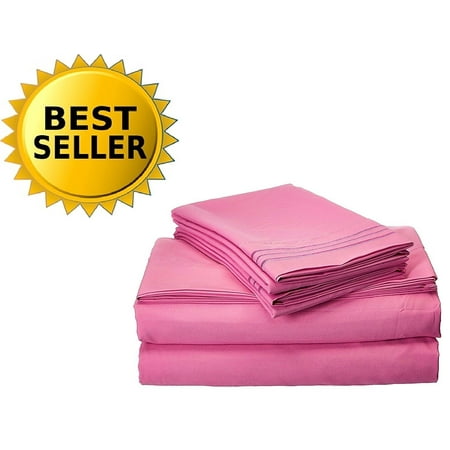1800 Series Egyptian Quality Super Soft Wrinkle Resistant & Fade Resistant Beautiful Design on Pillowcases 4-Piece Sheet set, Deep Pocket Up to 16inch, Full Light Pink,.., By Celine