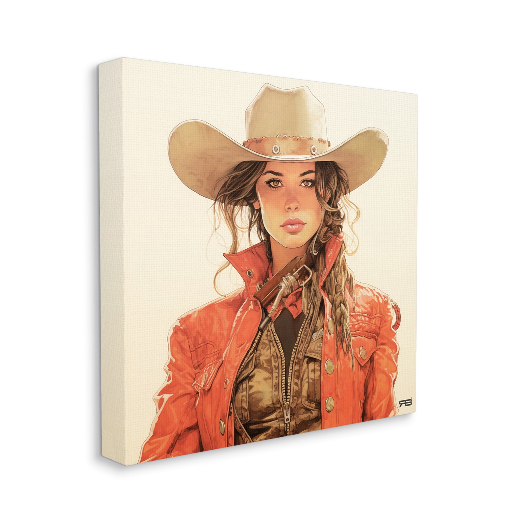 Stupell Industries Cowgirl in Red Jacket Abstract Painting Gallery Wrapped Canvas Art Print Wall Art, 36 x 36