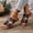 #0036-Dark Blue, variant on Xucatan Women's Double Buckle Flat Sandals, Faux Leather Open Toe Slippers with Adjustable Ankle Strap, Soft Sole Casual Summer Beach Shoes, Versatile Solid Color Design for Spring Outdoor Gift