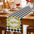 thumbnail image 5 of Summer Lemon Table Runner 72 Inches, Farmhouse Yellow Fruit Plaid Wooden Grain Bed Runner Dresser Scarves Tabletop for Indoor Outdoor Parties/Ceremony/Banquet, 14" x 72", 5 of 9