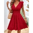 thumbnail image 3 of EASYBRA Women V Neck Pleated Mini Dress Sleeveless High Waist Summer Elegant Casual Dress, 3 of 7