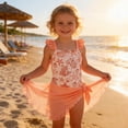 thumbnail image 2 of ibiyuan Girl Swimsuit Kids 2 Piece Adjustable Strap Bathing Suit Comfortable Colorful Contrast Girls Swimwear Tankini Ruched Rash Guard Bikini Bottoms Swimwear Shorts and Skirt, 2 of 4