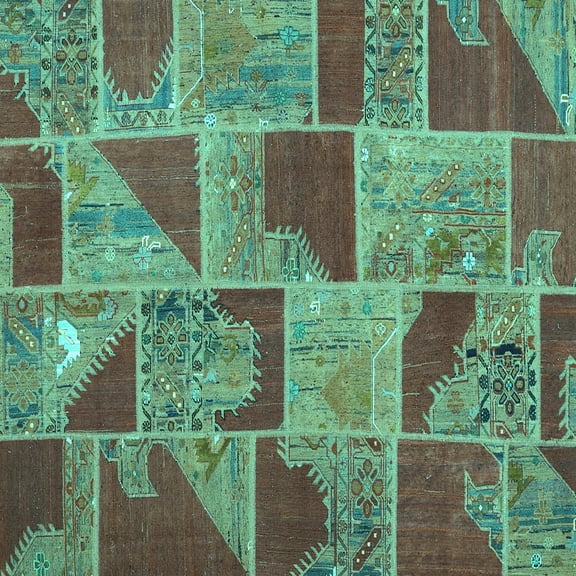 Ahgly Company Machine Washable Indoor Square Patchwork Turquoise Blue Transitional Area Rugs, 8' Square