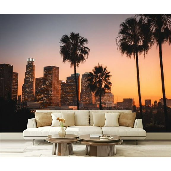 Peel and Stick Wallpaper Los Angeles cityscape dusk Modern Art Wall Mural Decor Self Adhesive and Removable 69in x 98in