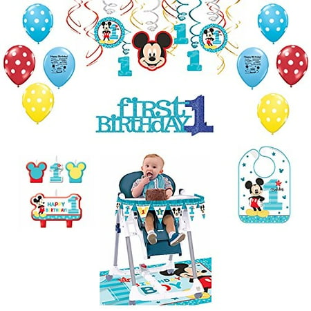 Mickey Mouse 1st Birthday Party Decoration Kit With High Chair