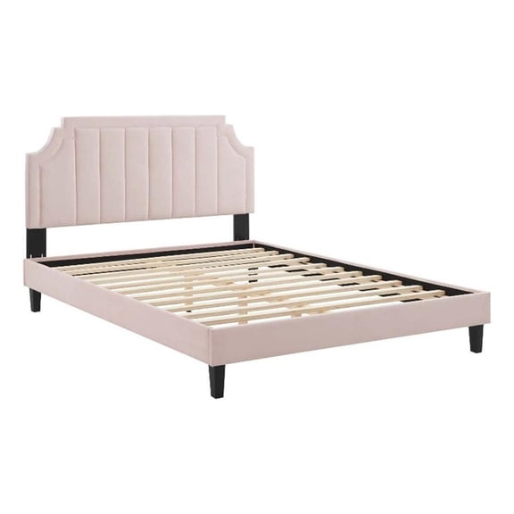 Maklaine Modern Performance Velvet Queen Platform Bed in Pink