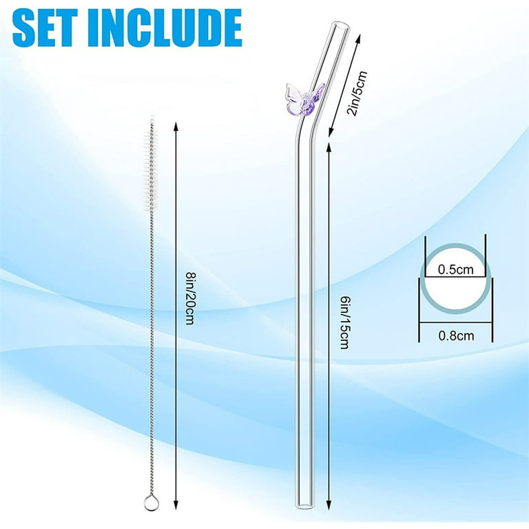 NOGIS 5 Pcs Reusable Glass Straws with 2 Cleaning Brushes, Cute