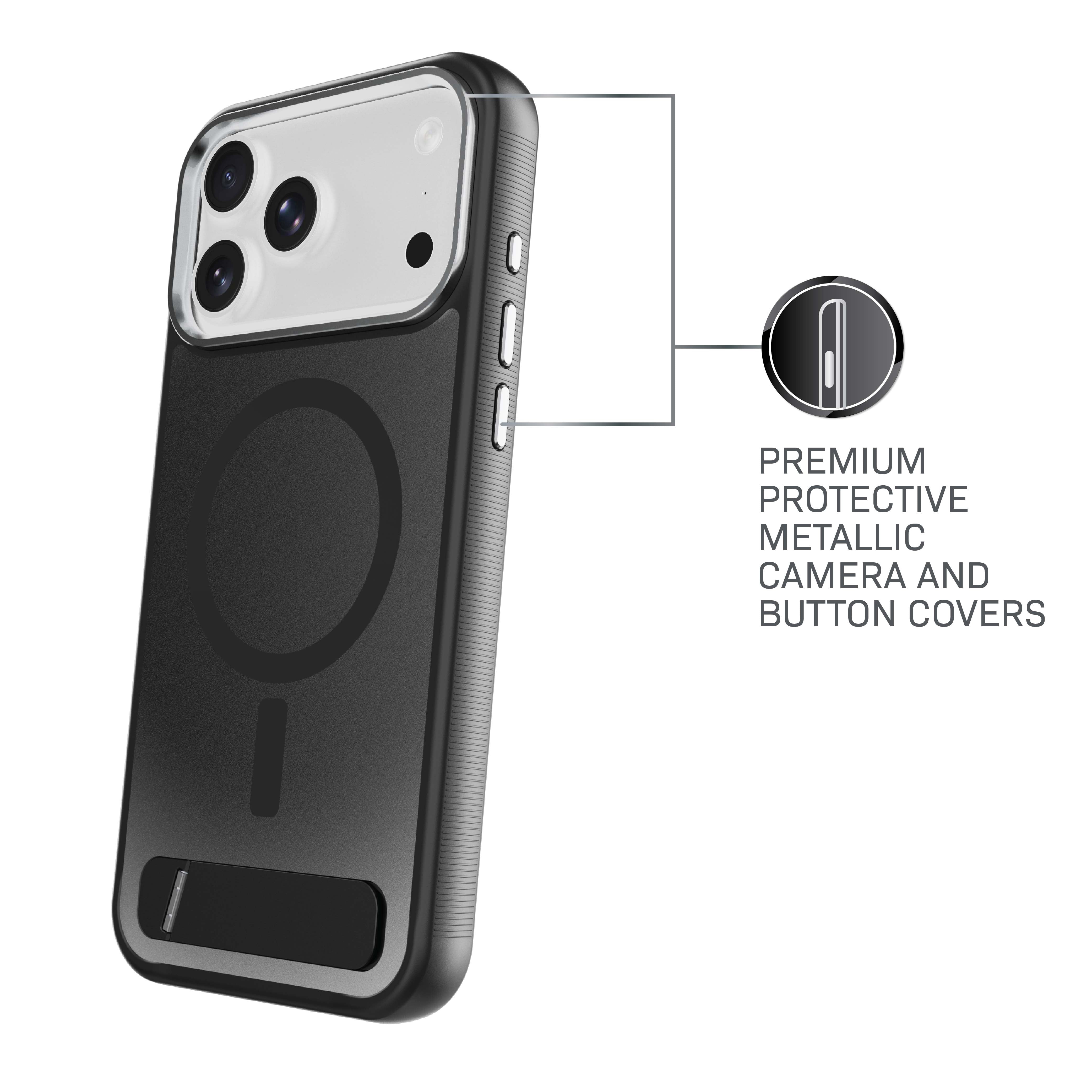 Body Glove Reflector Phone Case with Kickstand for iPhone 18 Pro Max / 17 Pro Max, MagSafe Compatible - Metallic Black