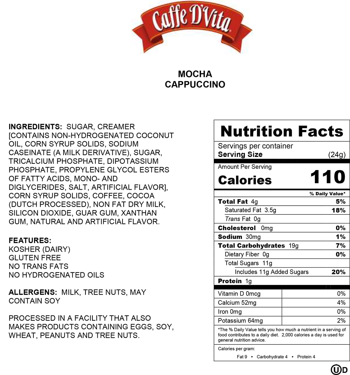 (4 Pack) Caffe D'Vita Mocha Cappuccino, 48 oz Canister