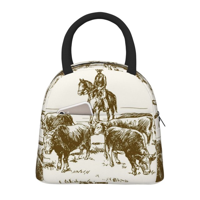 Easygdp Cattle Drive By Two Cowboys Bolsa de Almuerzo Insulada Grande, Forro de Aluminio, Diseño Espacioso, a Prueba de Fugas, Ideal para Trabajo, Picnics, Viajes y Actividades al Aire Libre