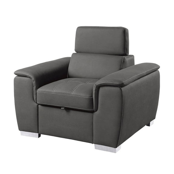 Lexicon Ferriday Microfiber Accent Chair with Pull Out Ottoman in Gray