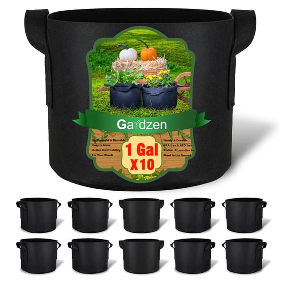 Gardzen 10-Pack 1 Gallon Grow Bags, 300G Thickened Aeration Fabric Pots with Handles, Heavy Duty Cloth Pots for Plants