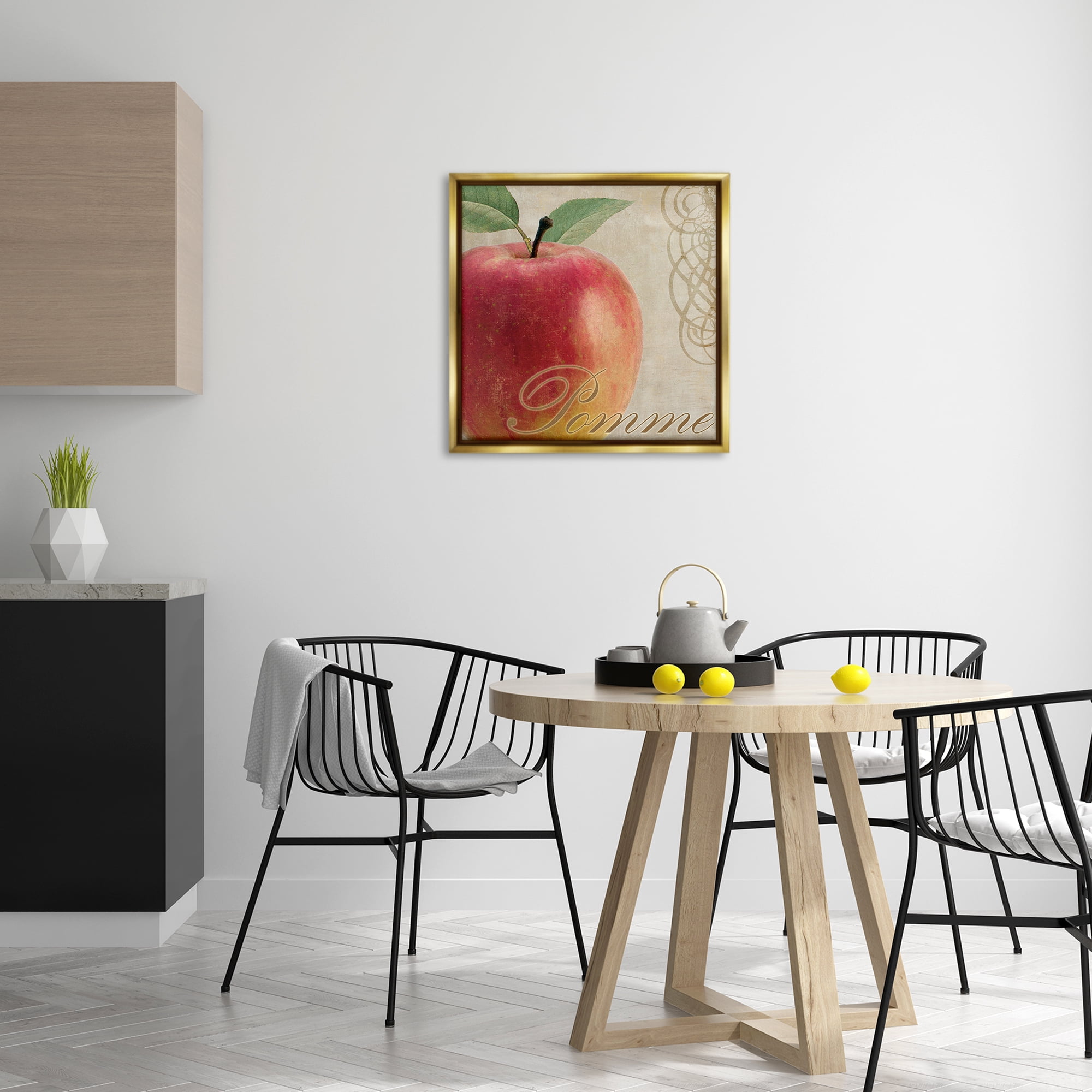 Stupell Industries Vintage French Apple Food & Beverage Painting Gold Floater Framed Canvas Art Print Wall Art, 25 x 25