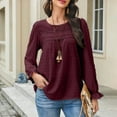 thumbnail image 3 of Corabera Womens Boho Tops Crewneck Pleated Fall Shirts for Women Cute Swiss Dot Going Out Tops Flowy Blouses Dressy Casual Burgundy, 3 of 11