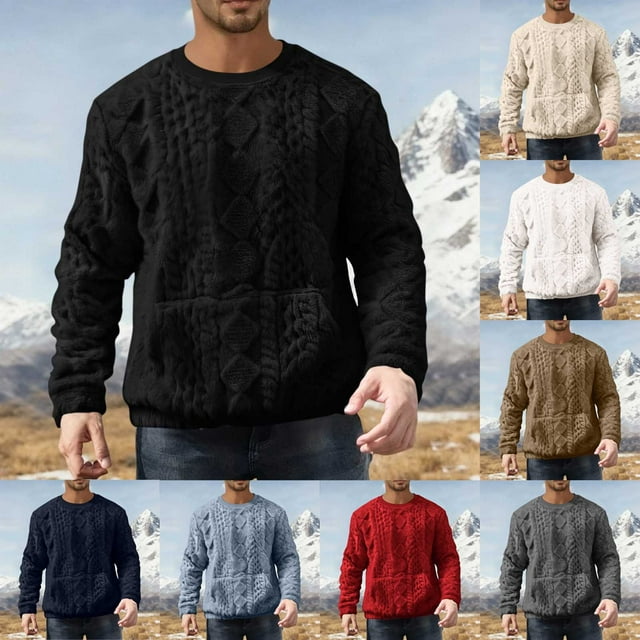 NJDVHB Chemises d'Été pour Hommes, T-Shirts pour Hommes, Haut à Manches Longues en Molleton Uni Col Rond Mode avec Poche, Gris, G