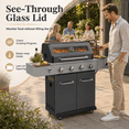 thumbnail image 2 of Seizeen Gas Grill with Side Burner, 56,000 BTU Outdoor BBQ 4-Burner Propane Grill with Lid Viewing Window, Built-in Thermometer, Cast Iron Grates, Warming Rack for Patio Backyard, 2 of 9