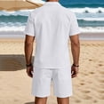 thumbnail image 4 of Linen Sets for Men Button Down Cuban Guayabera Shirt with Pocket Shorts Set 2 Piece Cotton Linen Outfits Big and Tall Size S-3XL White, 4 of 6