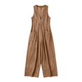 thumbnail image 7 of Women's Fashion Casual Solid Color Deep V Halter Neck Sleeveless Jumpsuit Ruched Detail Pockets Long Pants One Piece Coffee S(S), 7 of 7