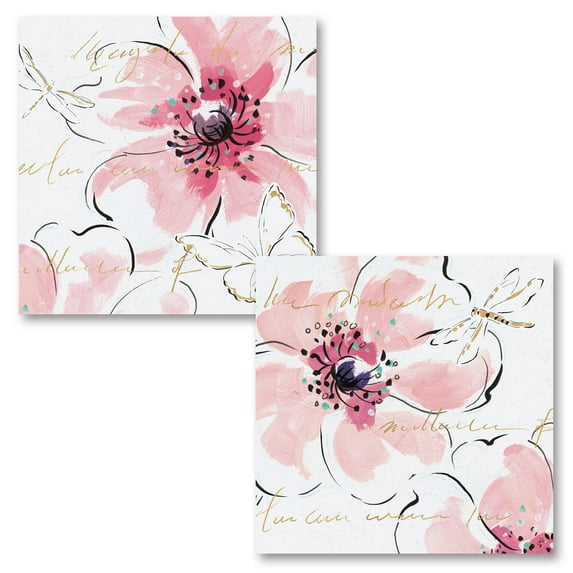 Gango Home Decor Contemporary Simply Pink II & III by Daphne Brissonnet (Printed on Paper); Two 16x16in Fine Art Paper Giclee Prints