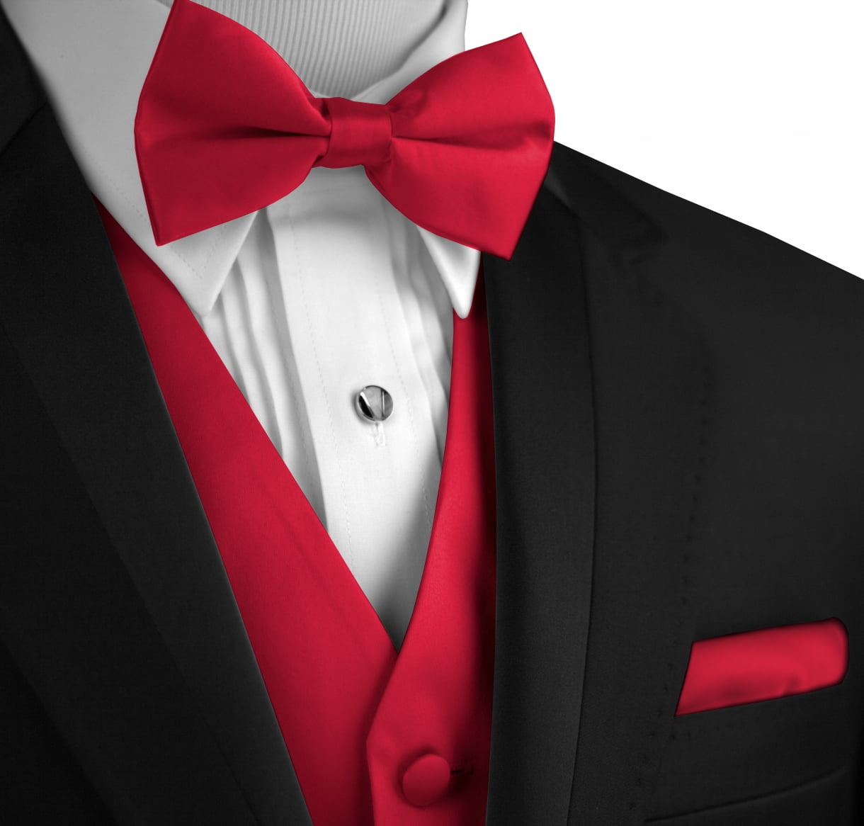 New Men's red formal vest Tuxedo Waistcoat pre-tied neck tie and hankie 