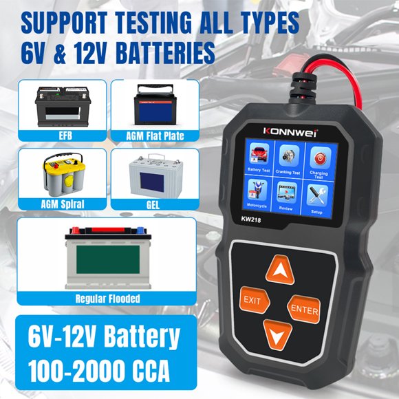 KONNWEI Analyseur de Quantité Électrique Automobile, Testeur de Batterie Analyseur de Quantité Testeur de Voiture Testeur de Voiture Eryue Kw218 Test Adapté Batterie/ 12v et Test 6v et 12v Adapté Divers Tests 6v