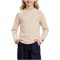 thumbnail image 2 of Girls Polka Dot Long Sleeve Top, Mock Neck Pullover Shirt, Casual Everyday Kids Clothing | Akmoler,Beige 3-4 Years, 2 of 6