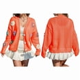 thumbnail image 3 of Women'S Knit Crochet Open Front Sweater Long Sleeve Button Flowers Loose Short Cardigan Outerwear Coats Orange Color S, 3 of 7