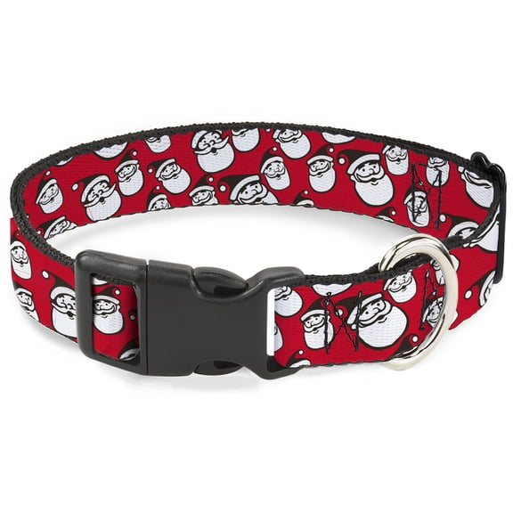 Buckle-Down Pet Collar, Dog Collar Plastic Buckle, Jolly Santa Claus Christmas Smiling Face Icon Red, 7 to 8.5 Inches 0.5 Inch Wide