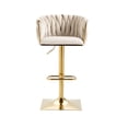 thumbnail image 3 of Triple Tree Ivory Velvet Adjustable Height Barstools with Woven Back, Metal Square Base (Set of 2), 3 of 9