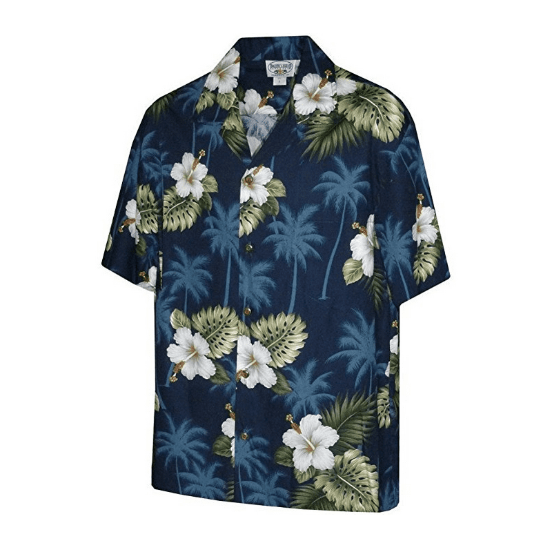 Pacific Legend Mens Hibiscus & Palm Hawaiian Shirt Black