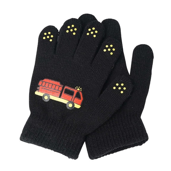 Zwiiyzr Kids Gloves Winter Toddler Gloves Full Fingers Knit Gloves Children Stretchy Warm Gloves for Boys Girls Black