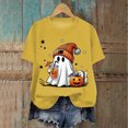 thumbnail image 2 of TOWED22 Women Fall Halloween Shirt Novelty Spooky Coffee Print Graphic Tees Pumpkin Thanksgiving Tops(Yellow,M), 2 of 4