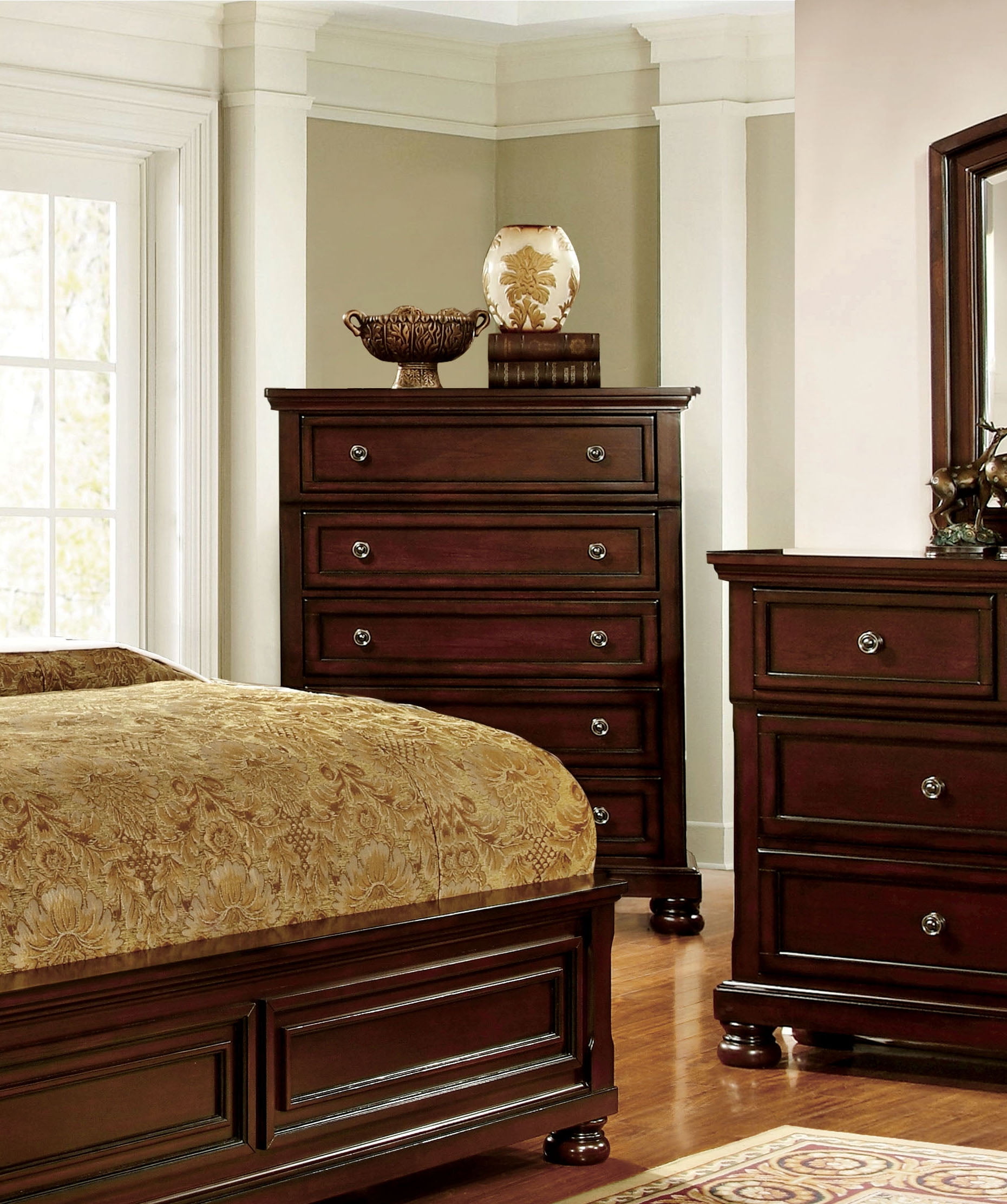 Violeta Transitional Wooden 5-Drawer Chest, Dark Cherry