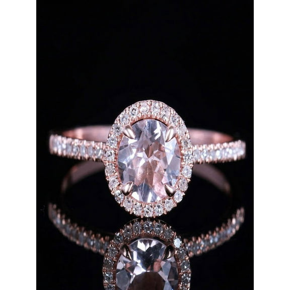 Limited Time Sale 1.50 Carat Morganite And Diamond Moissanite Engagement Ring In 10K Rose Gold For Women, Promise Ring, Anniversary Ring