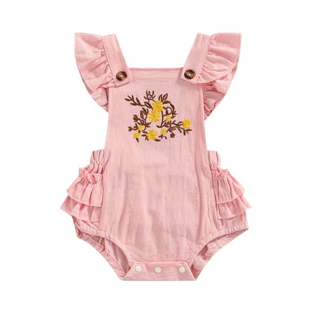 

Nokpsedcb Newborn Baby Girls Fly Sleeve Romper Embroidery Flower Backless Ruffles Elastic Waist Bodysuit Playsuit Pink 12-18 Months