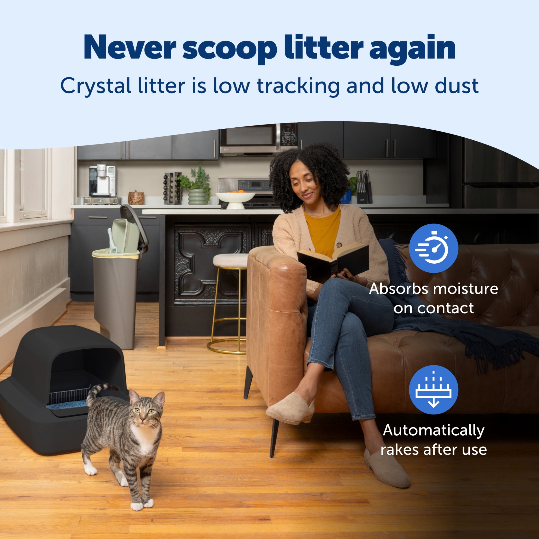 PetSafe ScoopFree Crystal Pro Self-Cleaning Cat Litter Box System  Enclosed Front-Entry  Advanced Odor Control  Includes 1 Disposable Crystal Litter Tray  Black (ZAL00-18159)