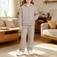 thumbnail image 2 of JULMCOMO Girls Sweatsuits Fleece Full Zip Up Long Sleeve Comfy Hoodie Casual Tracksuits Drawstring Loose Sweatpants Soft Two Piece Sets with Front Pocket Camel 13-14 Years, 2 of 6