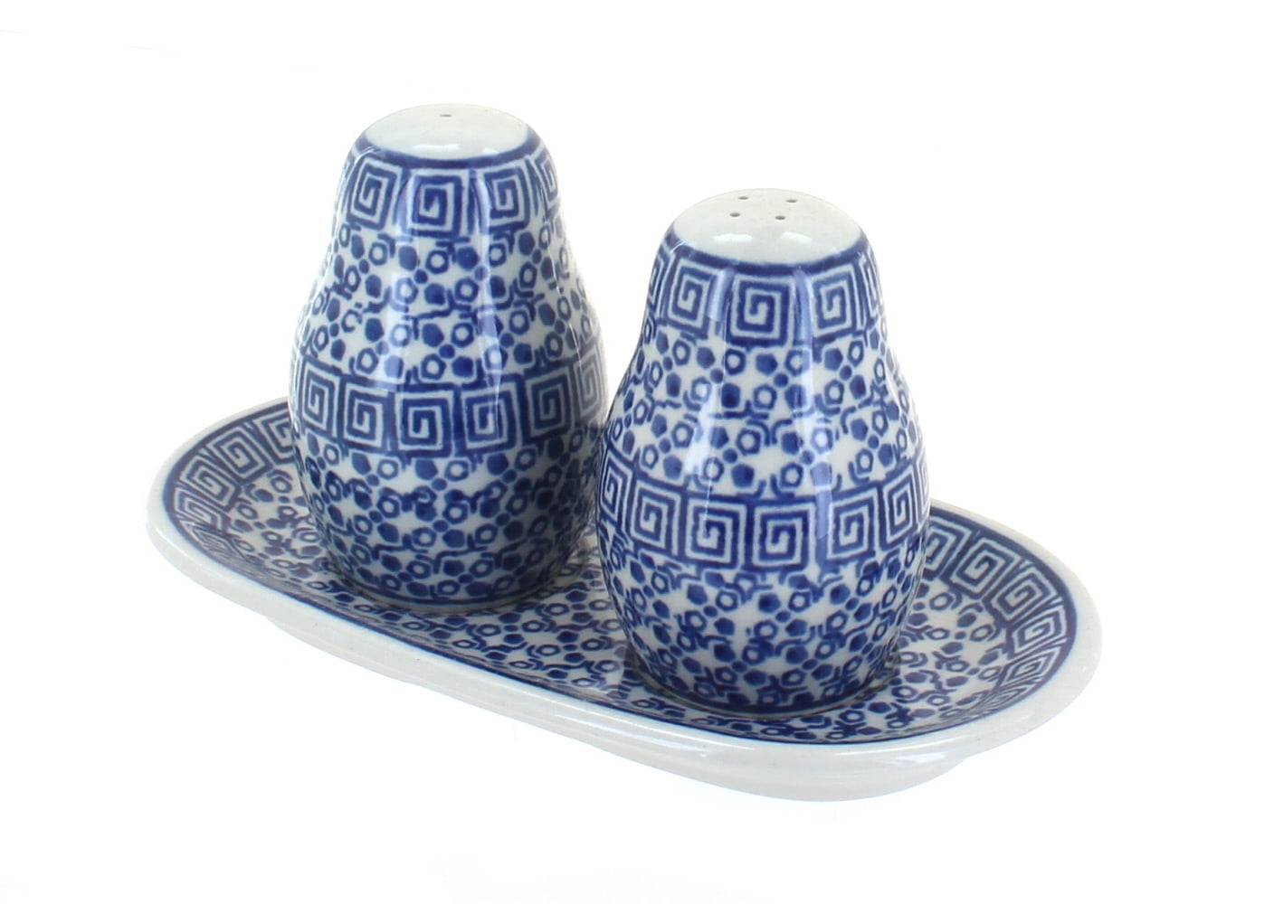 Blue Rose Polish Pottery Olympia Salt & Pepper Shakers with Tray