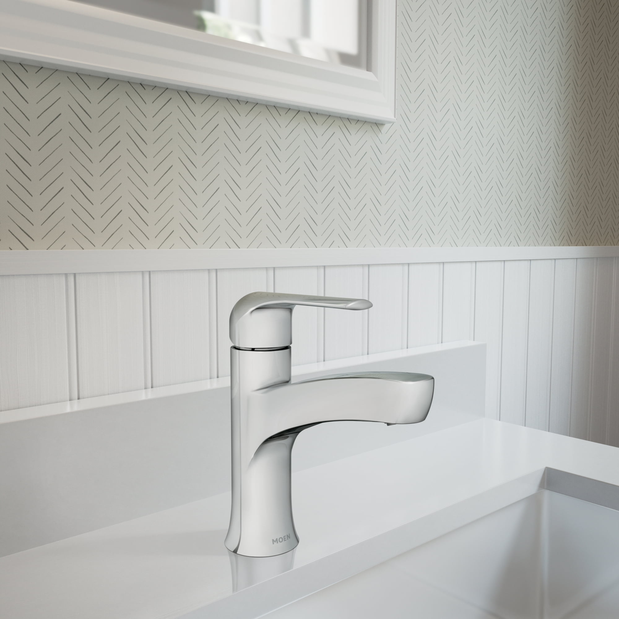 Moen Tilson Chrome Bathroom Sink Faucet with Optional Deck Plate, 84565