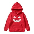 thumbnail image 2 of Kids Pumpkin Hoodies Long Sleeve Pullover Hooded Tops With Pockets with Kangaroo Pocket Solid Color Sweatshirt for Boy Girl 5-14 Years,A-Red 110, 2 of 4