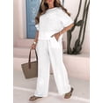 thumbnail image 4 of Women'S Plus Size Summer Two Piece Sets Cap Sleeve Floral Blouse Belted Pants Outfits White XXXL, 4 of 7