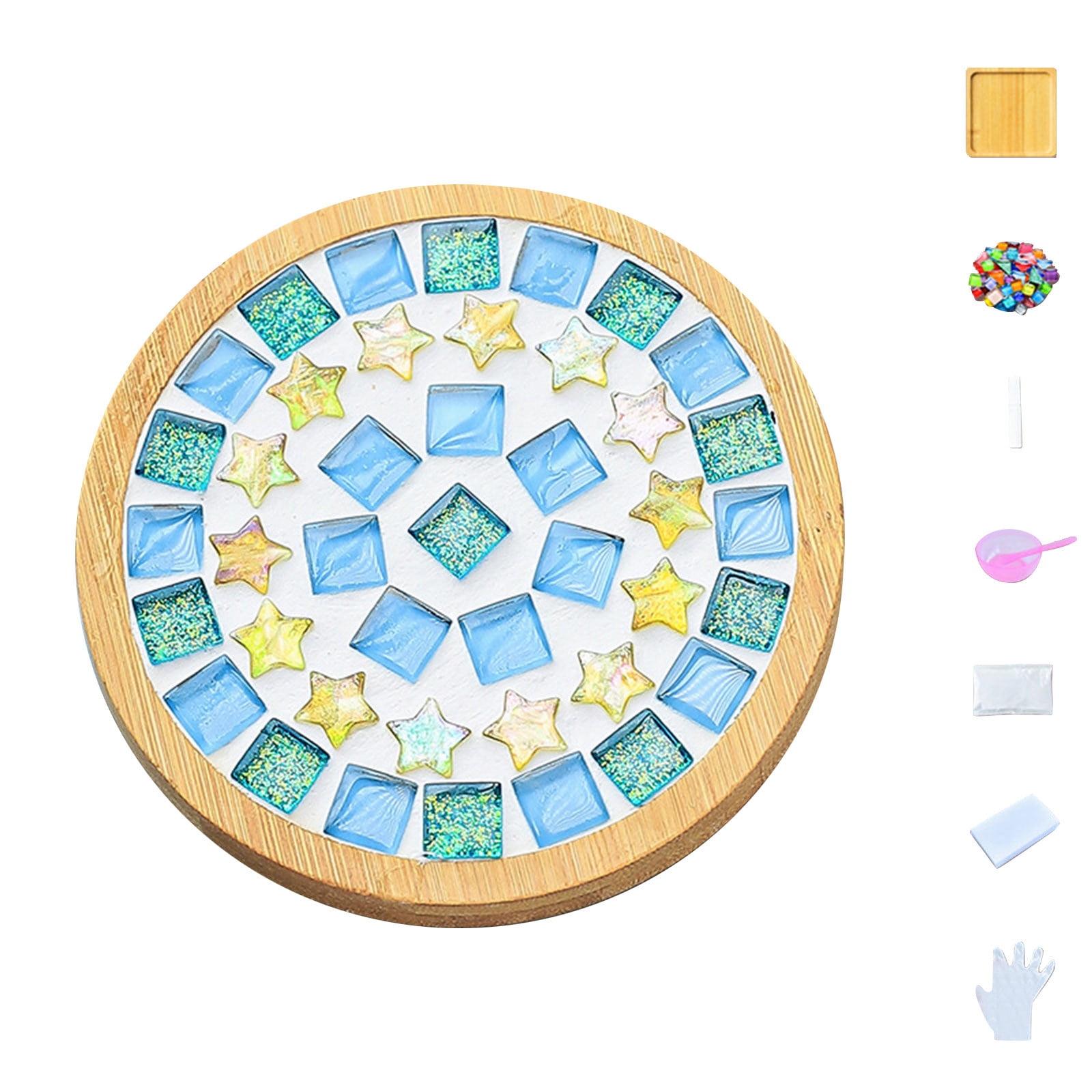 Weloille Crafts Mosaicss Tile Set Wooden Cup Mats Mixed Color Mosaicss Set Crafts Pack 6ml